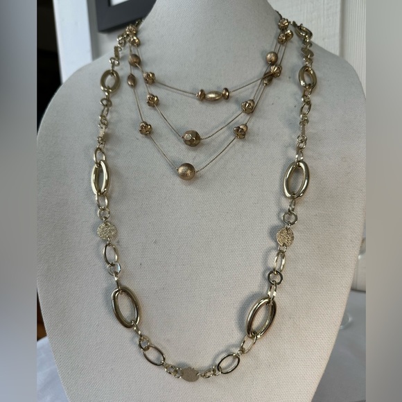 Two goldtone layering statement necklaces - Picture 2 of 6